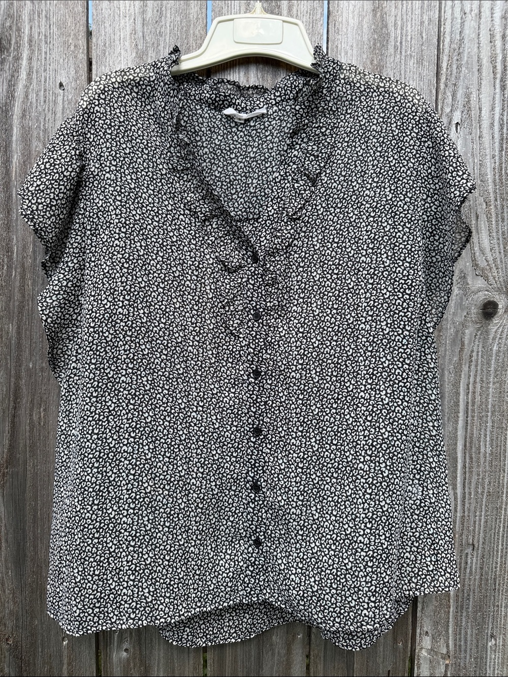 Pleione Black and White Leopard-Print Blouse